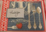 thank you card with strawberry, red ribbon, 