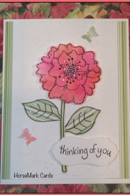 "Thinking of You" flower card with butterflies created by HorseMark Cards