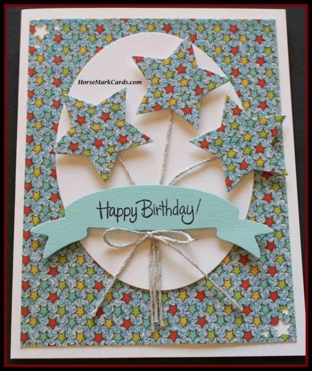 birthday card with star balloons and banner