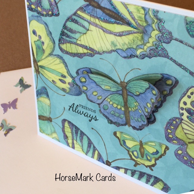Butterfly card created by HorseMark Cards, with decorative envelope, layering papers
